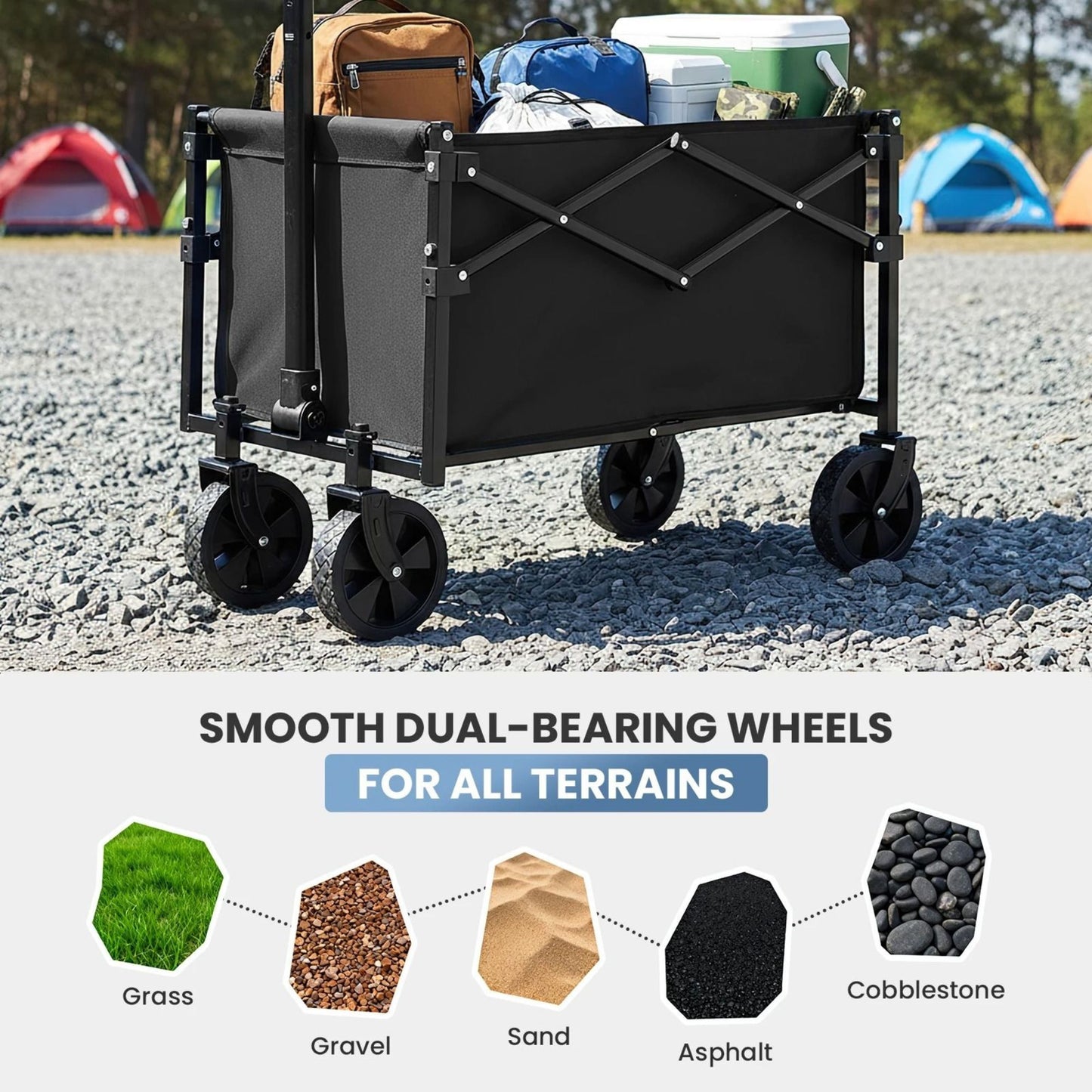 Heavy-Duty Foldable Utility Wagon – 220lb Capacity All-Terrain Cart