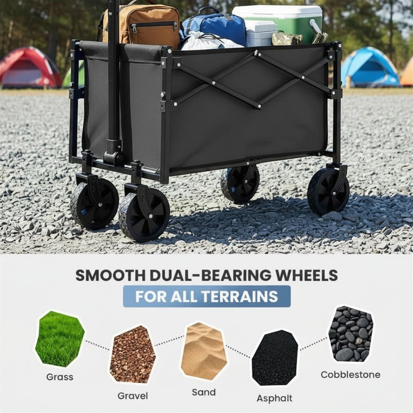 Heavy-Duty Foldable Utility Wagon – 220lb Capacity All-Terrain Cart