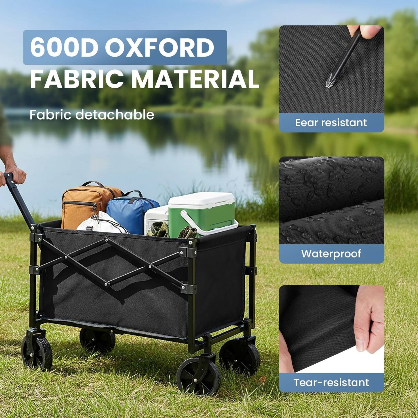Heavy-Duty Foldable Utility Wagon – 220lb Capacity All-Terrain Cart