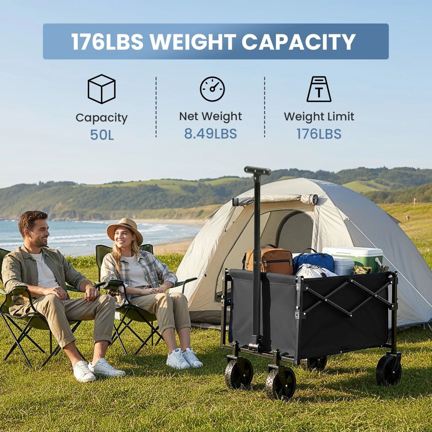 Heavy-Duty Foldable Utility Wagon – 220lb Capacity All-Terrain Cart
