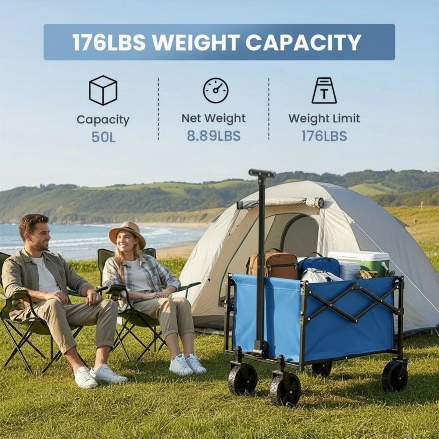 Heavy-Duty Foldable Utility Wagon – 220lb Capacity All-Terrain Cart