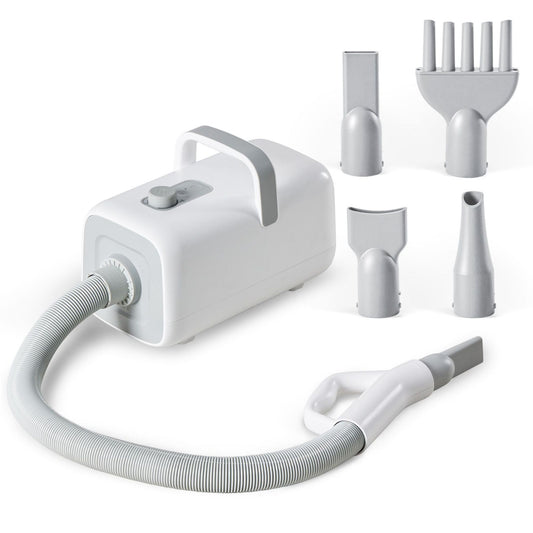 White handheld pet blow dryer with attachments