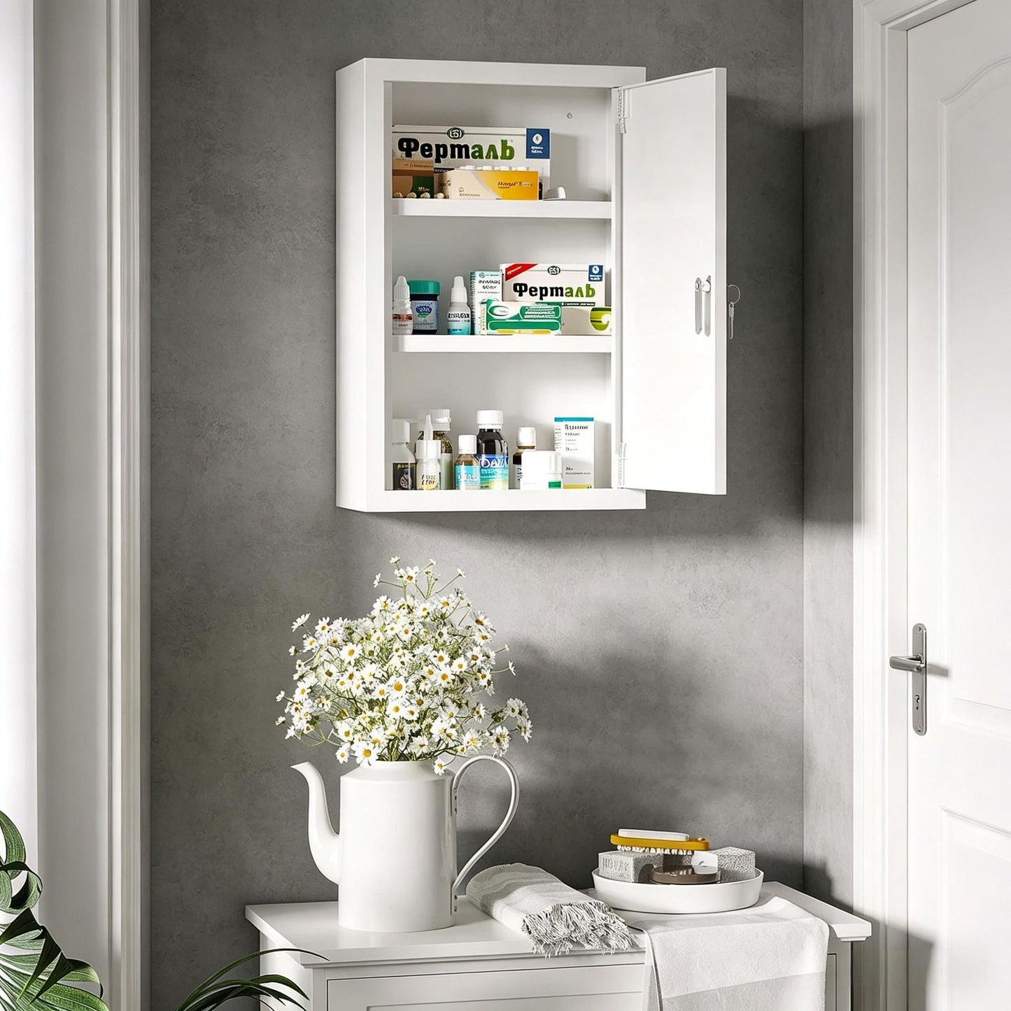 3-Tier Wall Mount Lockable First Aid Medicine Cabinet - 12x18"