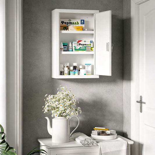 3-Tier Wall Mount Lockable First Aid Medicine Cabinet - 12x18"