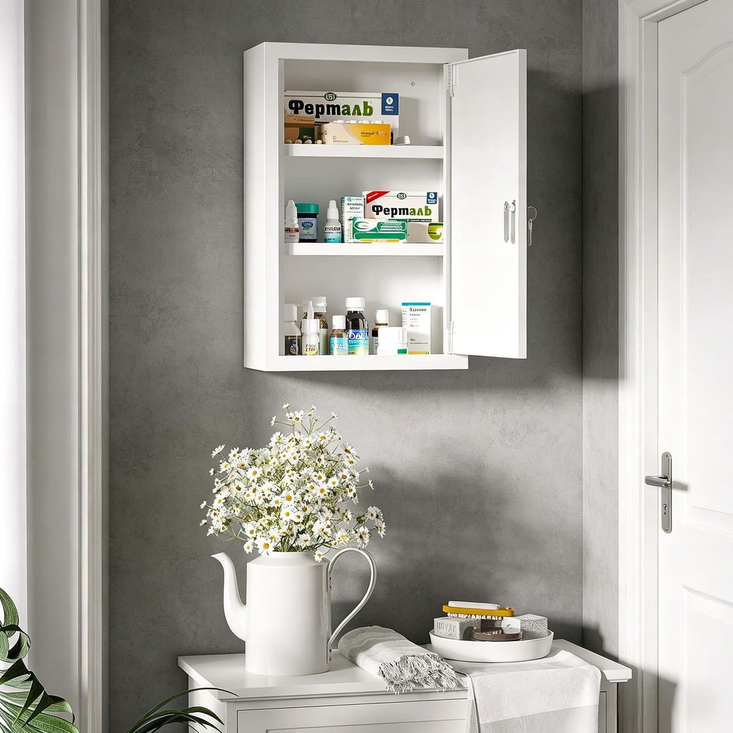 3-Tier Wall Mount Lockable First Aid Medicine Cabinet - 12x18"