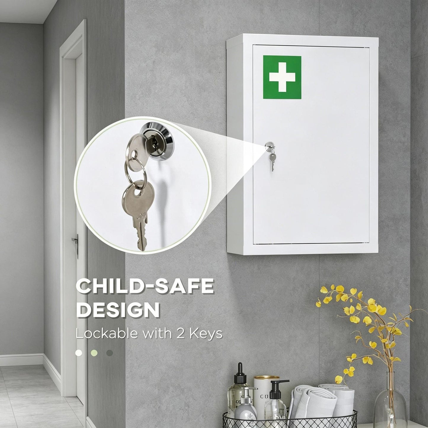 3-Tier Wall Mount Lockable First Aid Medicine Cabinet - 12x18"