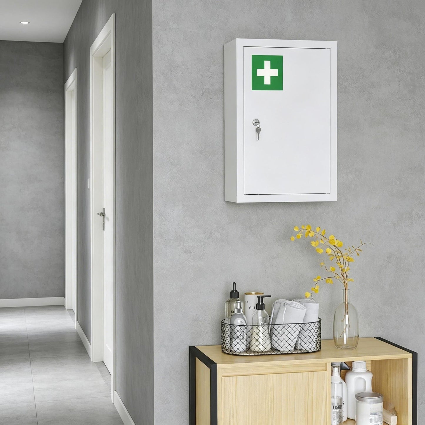 3-Tier Wall Mount Lockable First Aid Medicine Cabinet - 12x18"