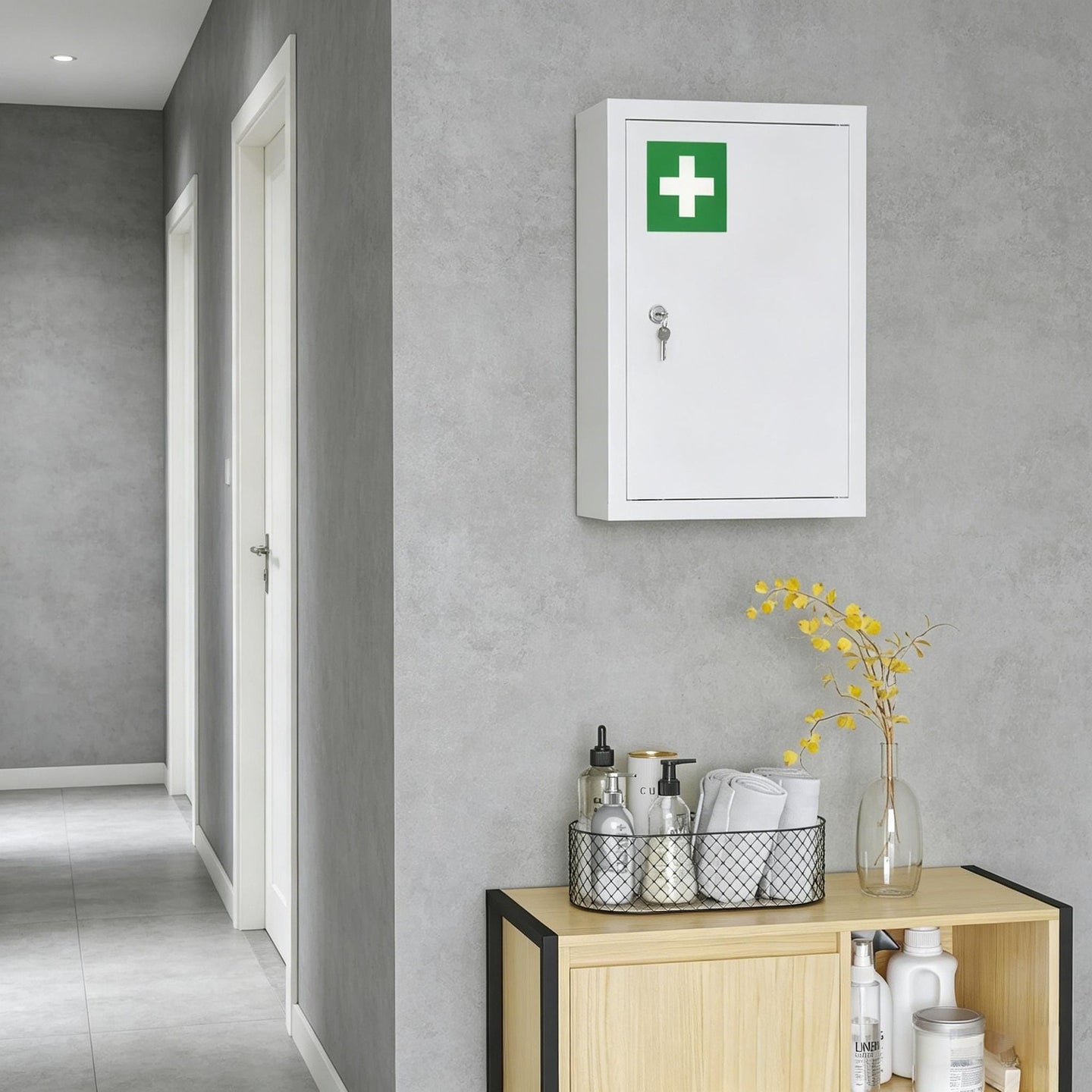 3-Tier Wall Mount Lockable First Aid Medicine Cabinet - 12x18"