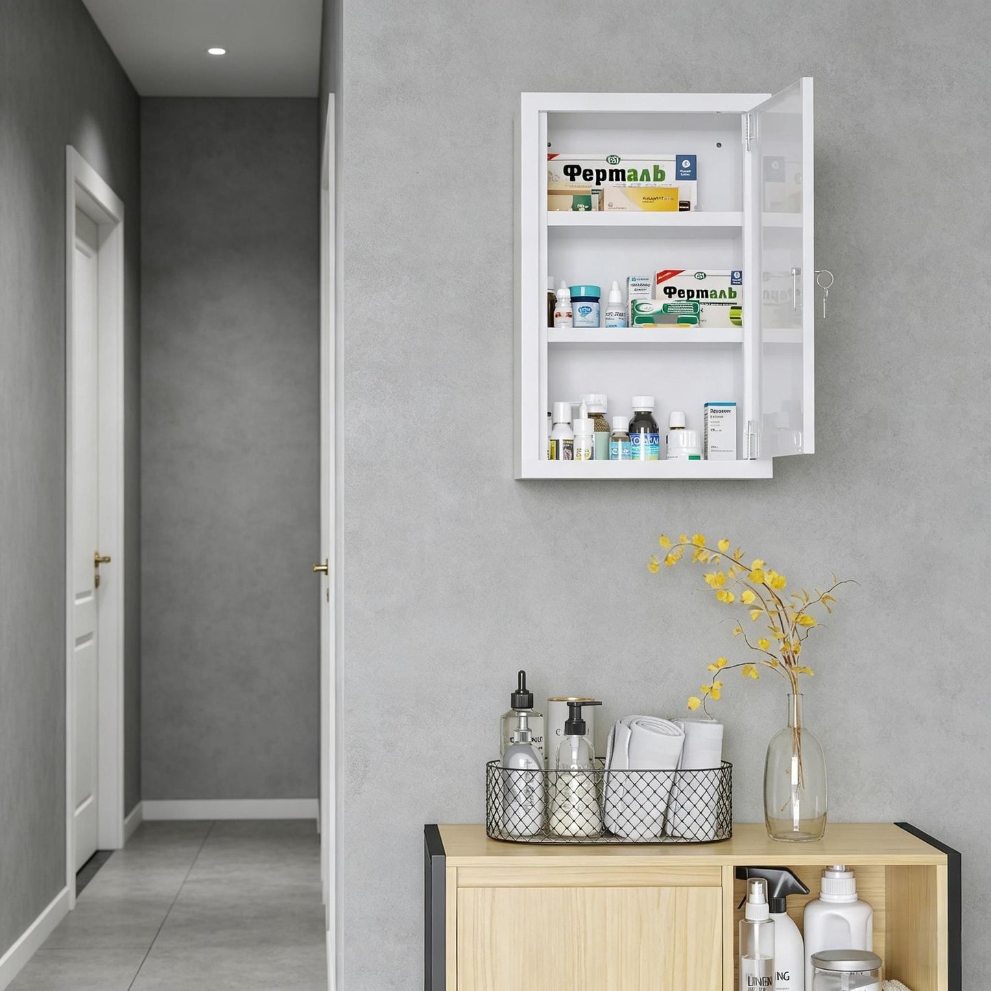3-Tier Wall Mount Lockable First Aid Medicine Cabinet - 12x18"