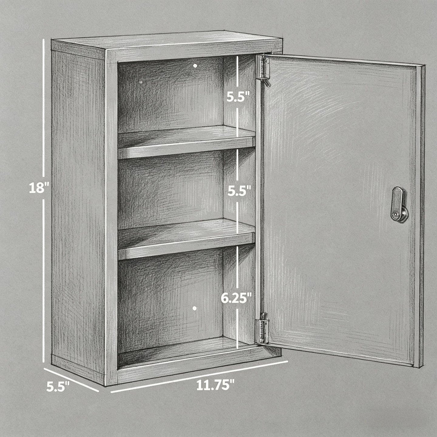 3-Tier Wall Mount Lockable First Aid Medicine Cabinet - 12x18"