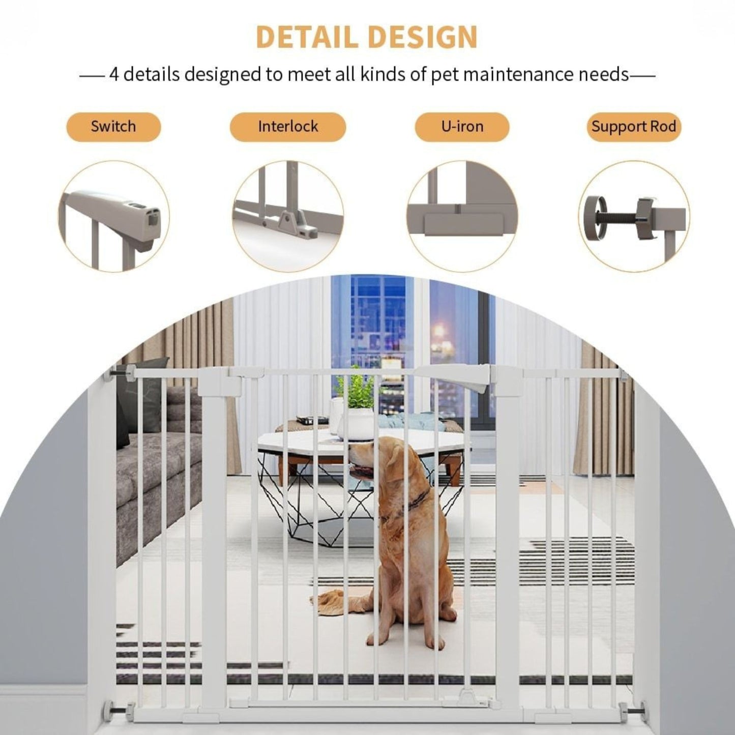 30" Extra Tall Baby Gate with Extensions (7/14/14cm) – No-Drill Pet & Child Safety Barrier
