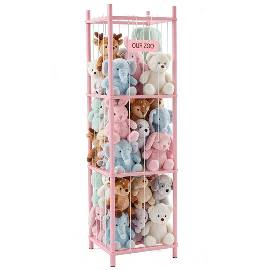 Wooden Corner Stuffed Animal Zoo - Space-Saving Toy Organizer