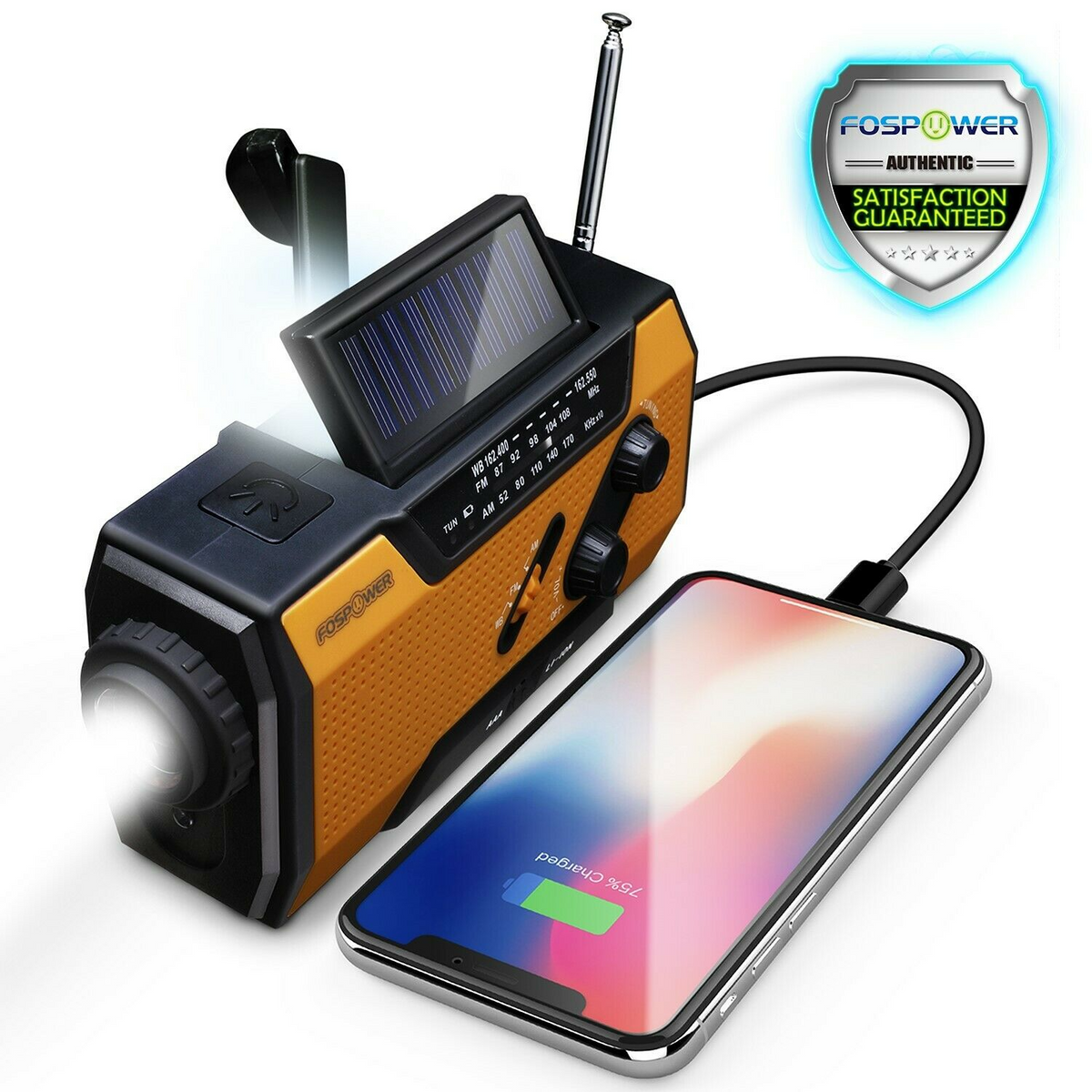 Emergency Solar Hand Crank Weather Radio 2000mAh Power Bank Charger Flash Light