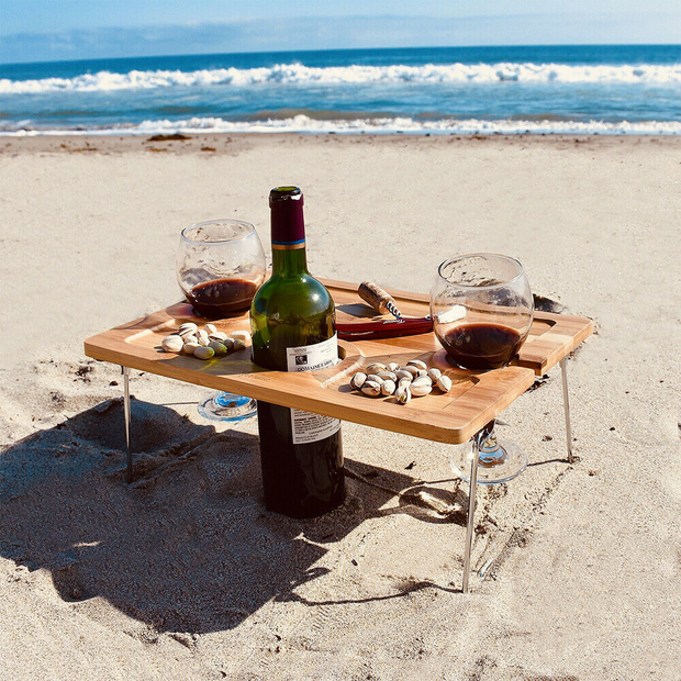 Portable Folding Picnic Tray, Wine Tray Let's You Enjoy Your Favorite Wine and Food Anywhere