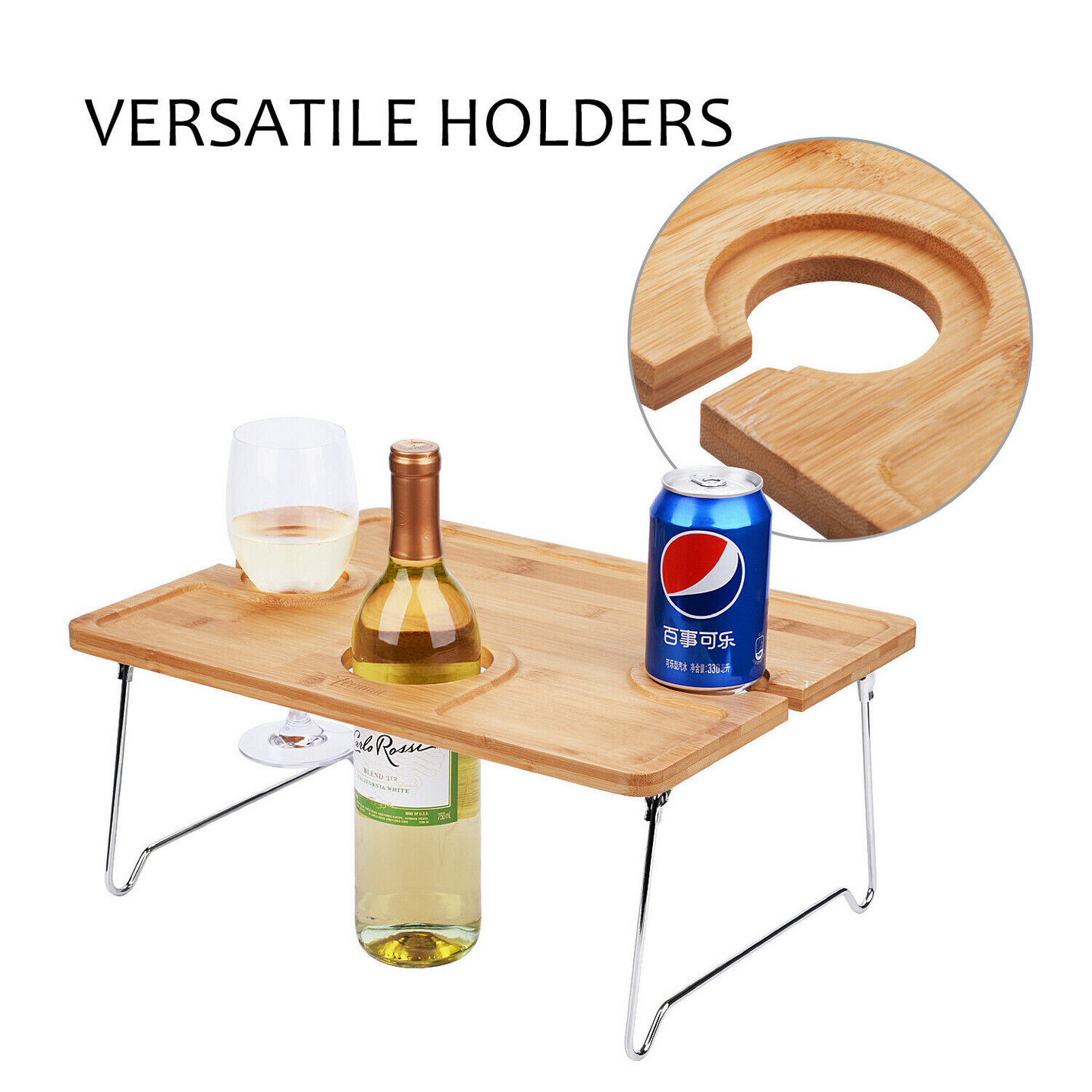 Portable Folding Picnic Tray, Wine Tray Let's You Enjoy Your Favorite Wine and Food Anywhere