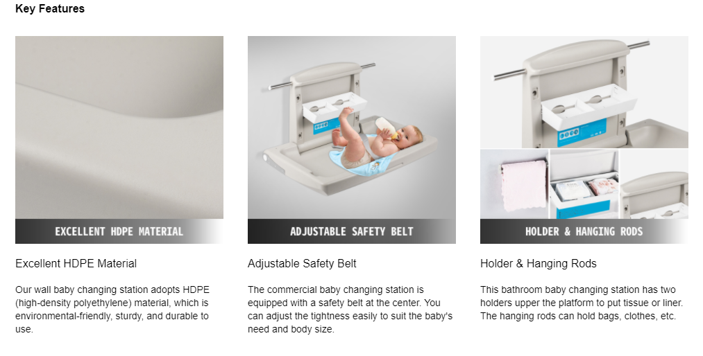 Baby Changing Station, Commercial-Grade Wall Mounted Diaper Changing Table Saves Space, Super Convenient