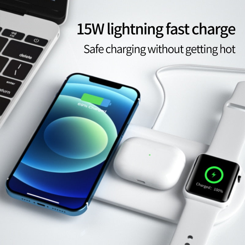 15W Fast Wireless Charging Station 3 In 1 Qi Charging Dock - Wide Compatibility