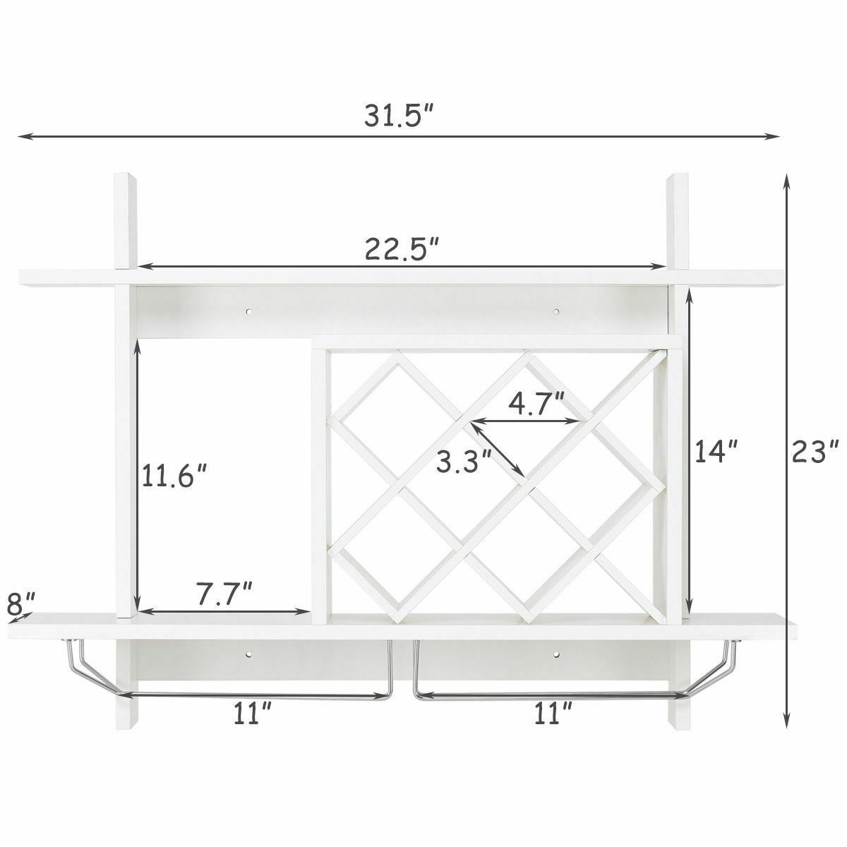 Wall Mount Wine Rack w/ Glass Holder & Storage Shelf Organizer - White