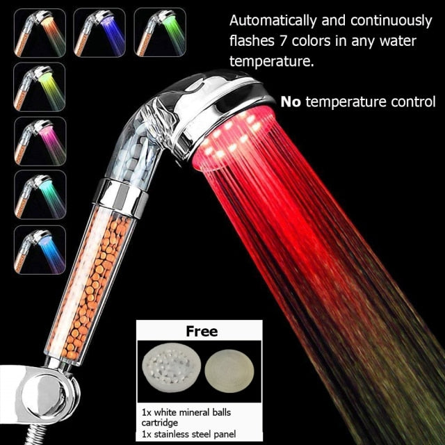 Bathroom 3/7 Color Changing LED Shower Head Temperature Sensor