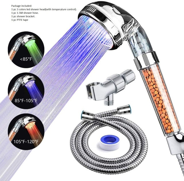 Bathroom 3/7 Color Changing LED Shower Head Temperature Sensor