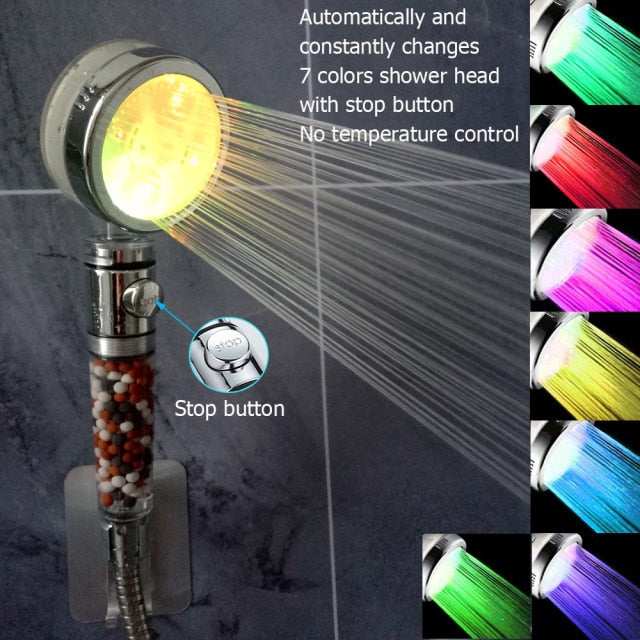 Bathroom 3/7 Color Changing LED Shower Head Temperature Sensor