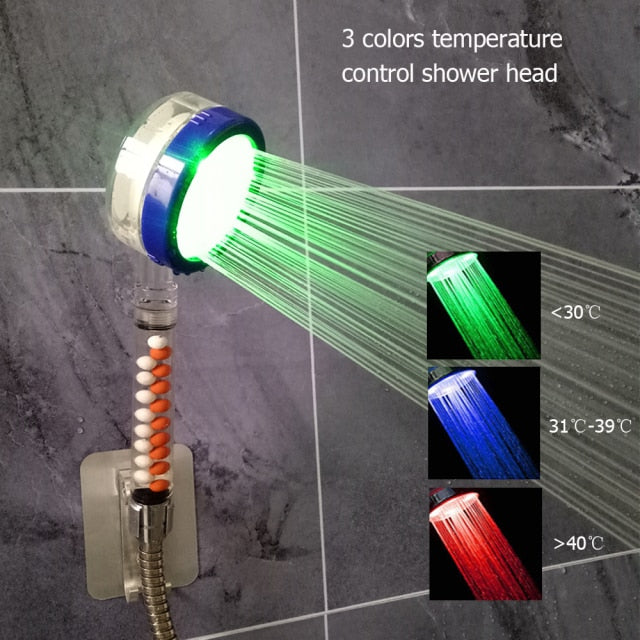 Bathroom 3/7 Color Changing LED Shower Head Temperature Sensor