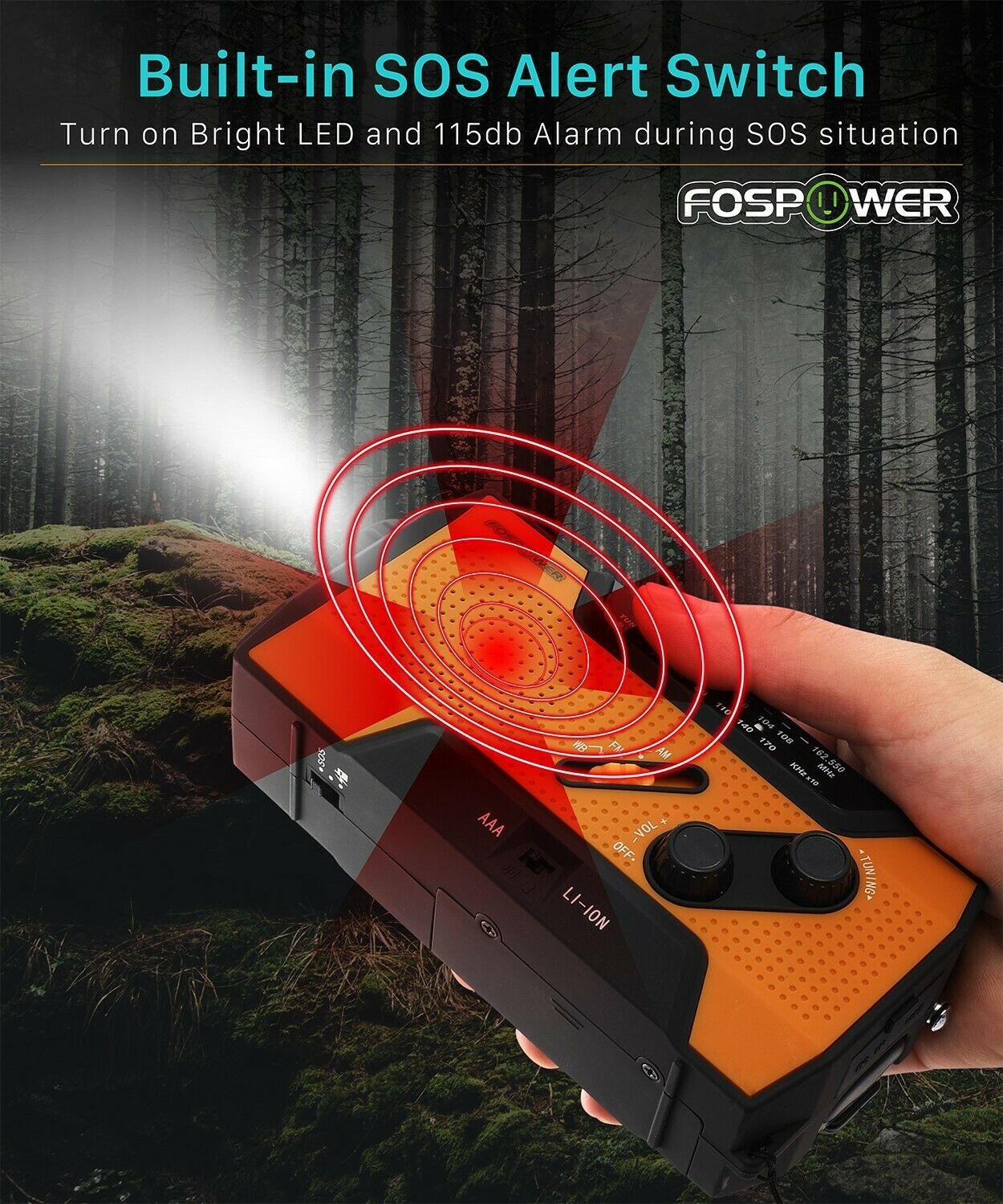 Emergency Solar Hand Crank Weather Radio 2000mAh Power Bank Charger Flash Light