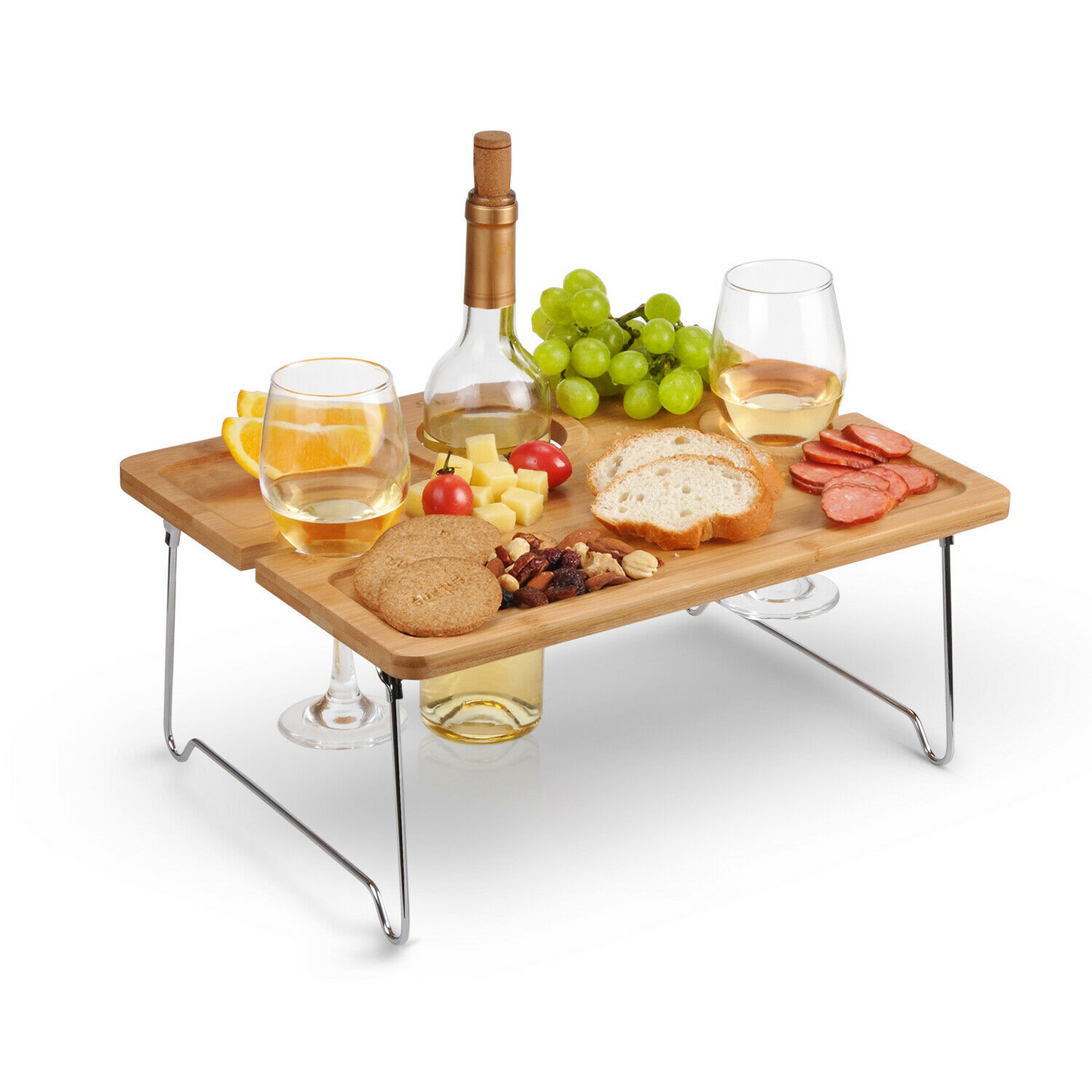 Portable Folding Picnic Tray, Wine Tray Let's You Enjoy Your Favorite Wine and Food Anywhere