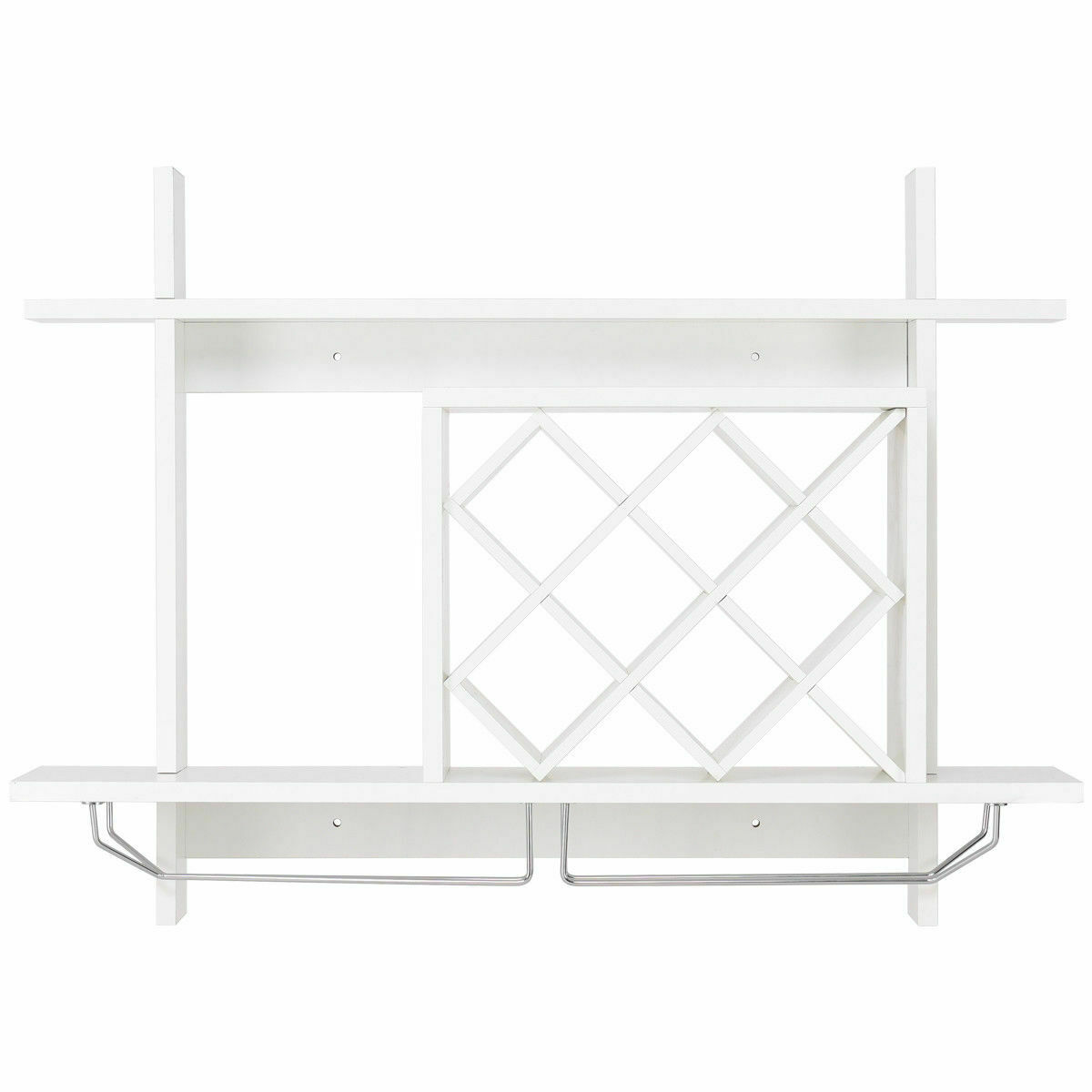 Wall Mount Wine Rack w/ Glass Holder & Storage Shelf Organizer - White