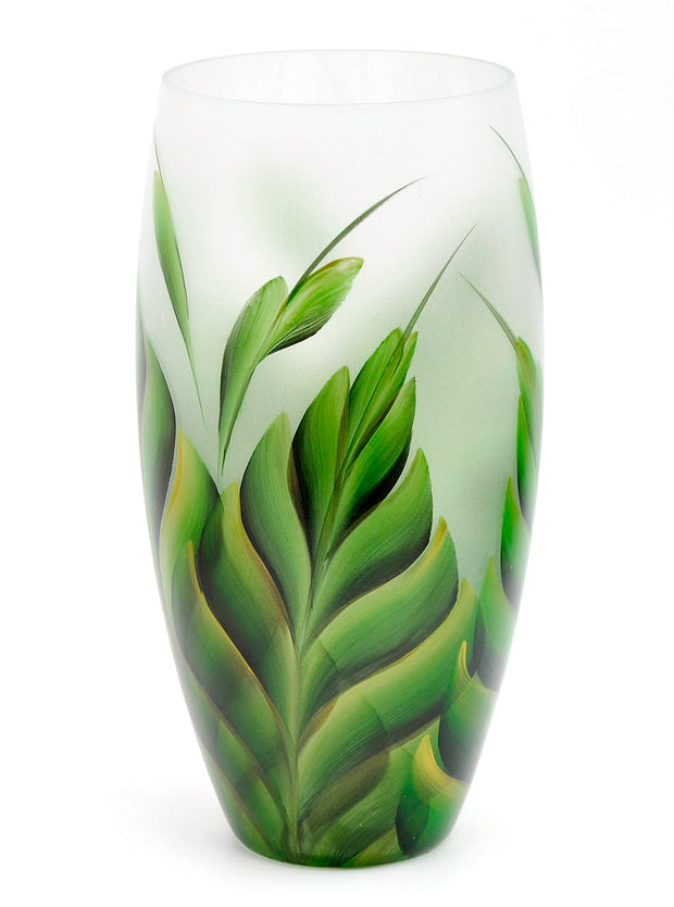 Hand Painted  Floral Leaf 12 Inch Glass Vase