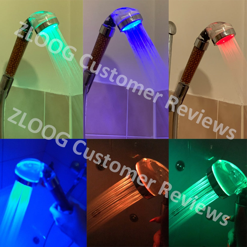 Bathroom 3/7 Color Changing LED Shower Head Temperature Sensor