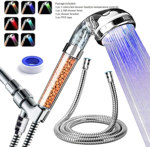 Bathroom 3/7 Color Changing LED Shower Head Temperature Sensor