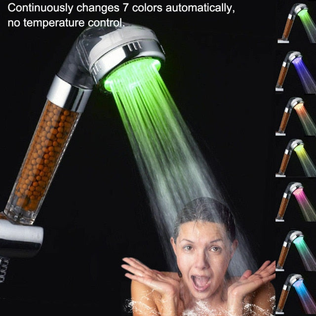 Bathroom 3/7 Color Changing LED Shower Head Temperature Sensor