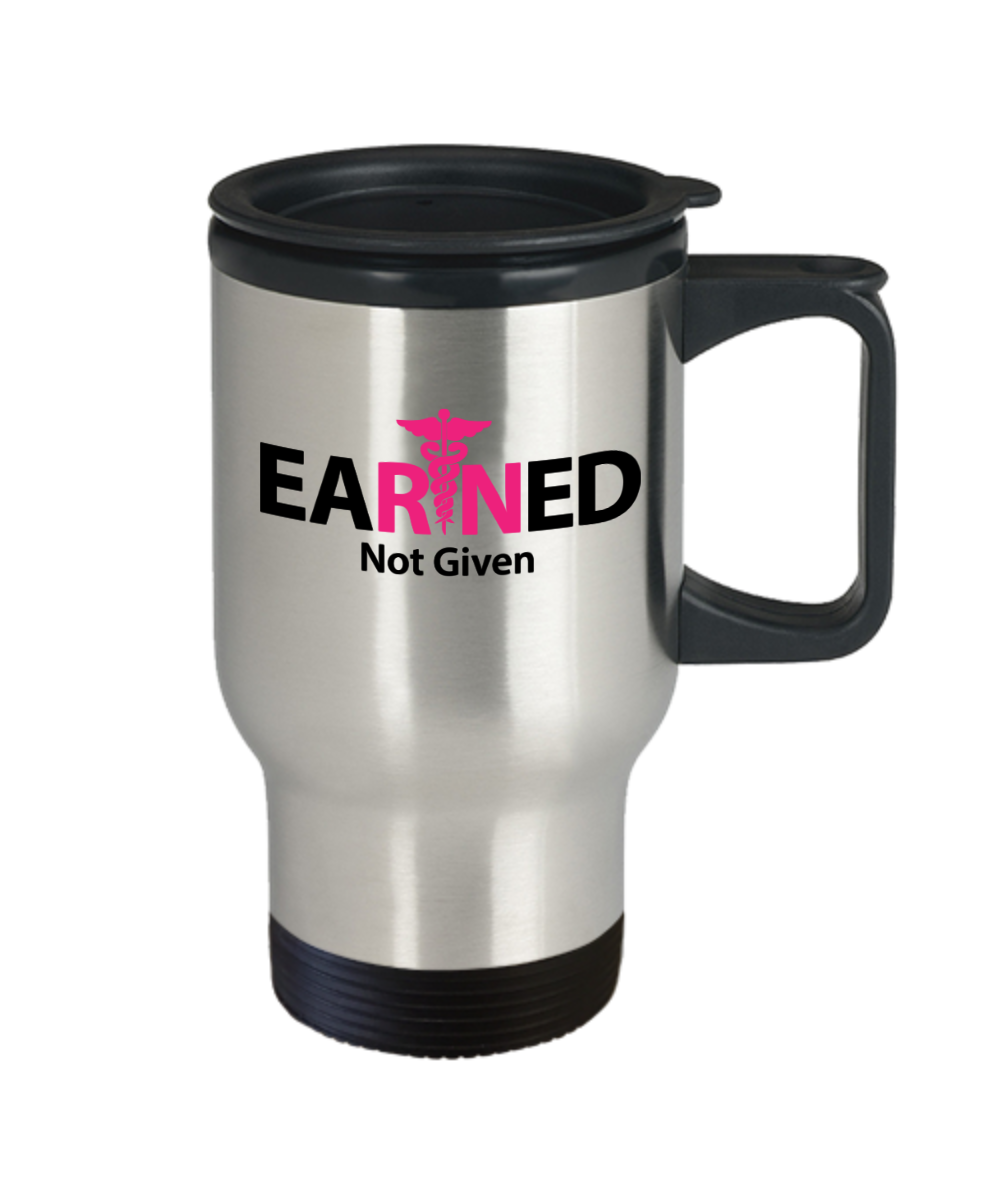 EaRNed Not Given Nurse Travel Coffee Mug - Black-Pink RN