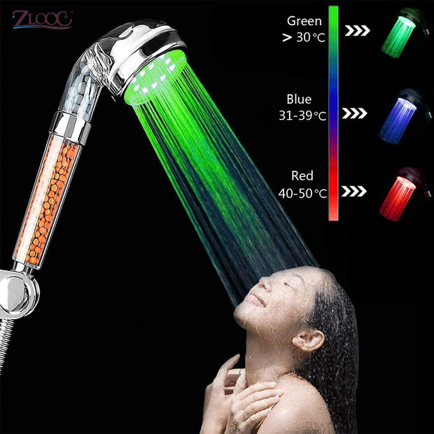 Bathroom 3/7 Color Changing LED Shower Head Temperature Sensor