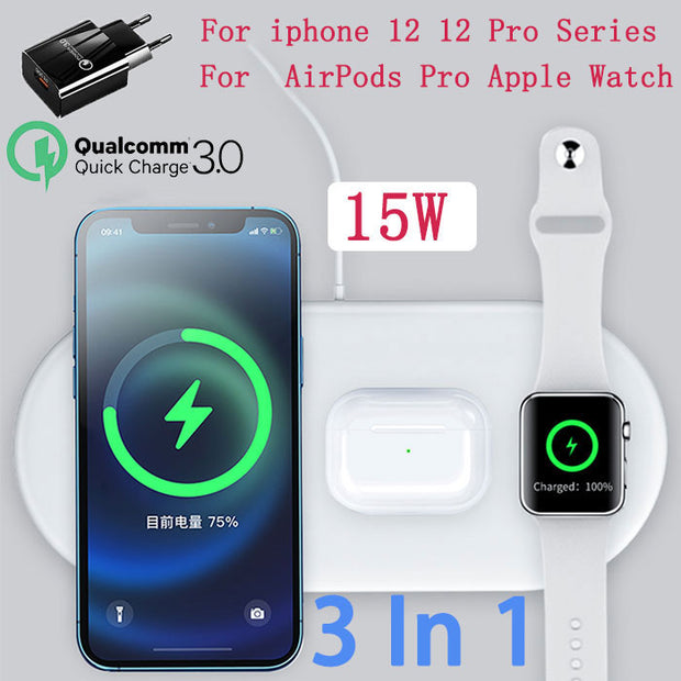 15W Fast Wireless Charging Station 3 In 1 Qi Charging Dock - Wide Compatibility