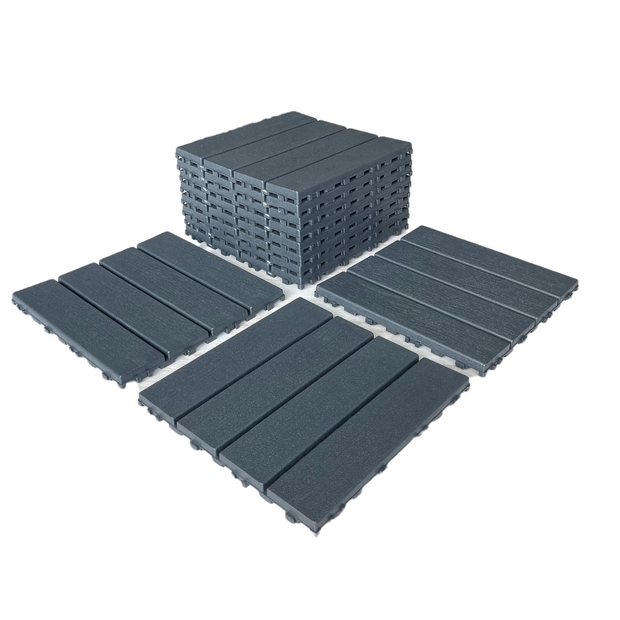 Plastic Interlocking Deck Tiles,44 Pack Patio Deck Tiles,12"x12" Square Waterproof Outdoor Flooring All Weather Use, Patio Floor Decking Tiles for Porch Poolside Balcony Backyard (Dark Grey 44 pack)