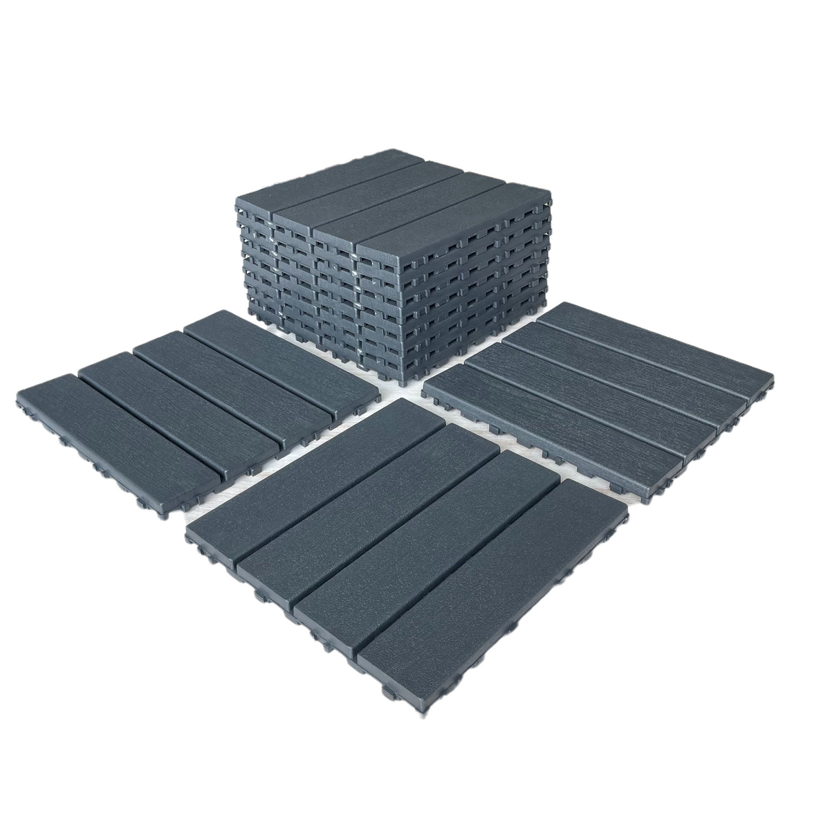Plastic Interlocking Deck Tiles,44 Pack Patio Deck Tiles,12"x12" Square Waterproof Outdoor Flooring All Weather Use, Patio Floor Decking Tiles for Porch Poolside Balcony Backyard (Dark Grey 44 pack)