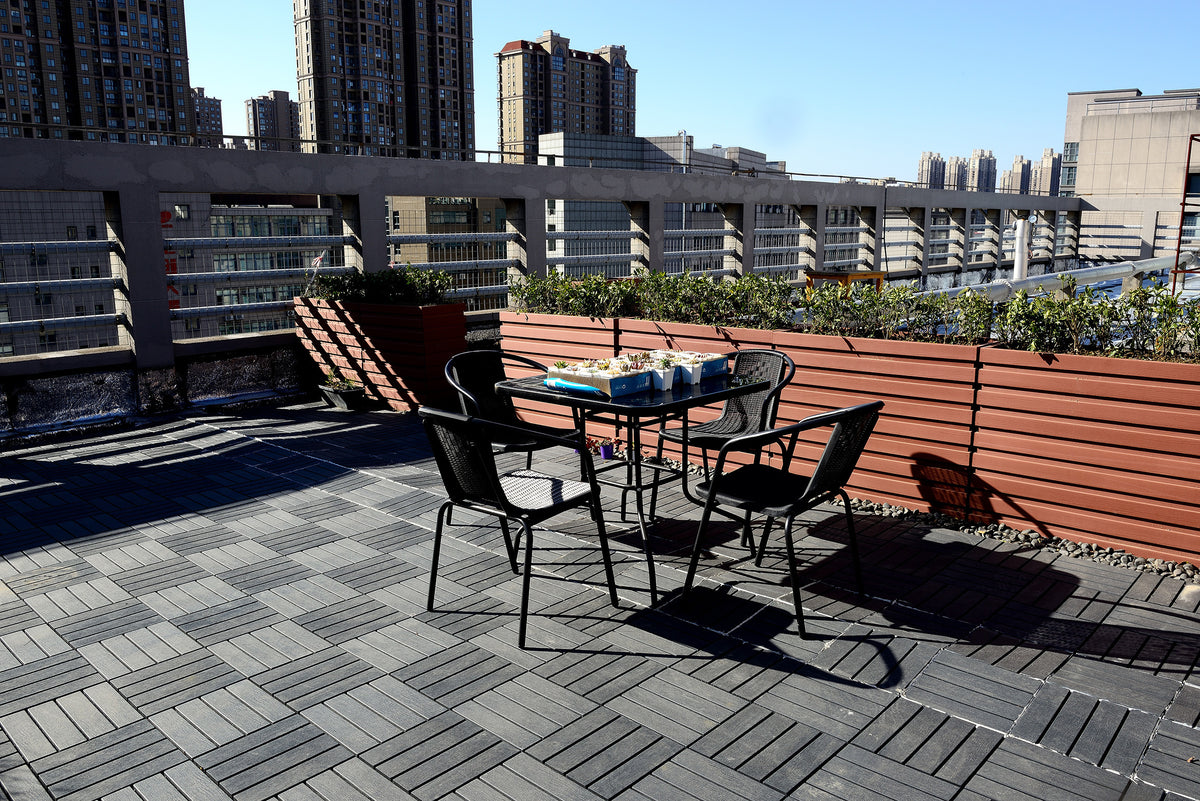 Plastic Interlocking Deck Tiles,44 Pack Patio Deck Tiles,12"x12" Square Waterproof Outdoor Flooring All Weather Use, Patio Floor Decking Tiles for Porch Poolside Balcony Backyard (Dark Grey 44 pack)