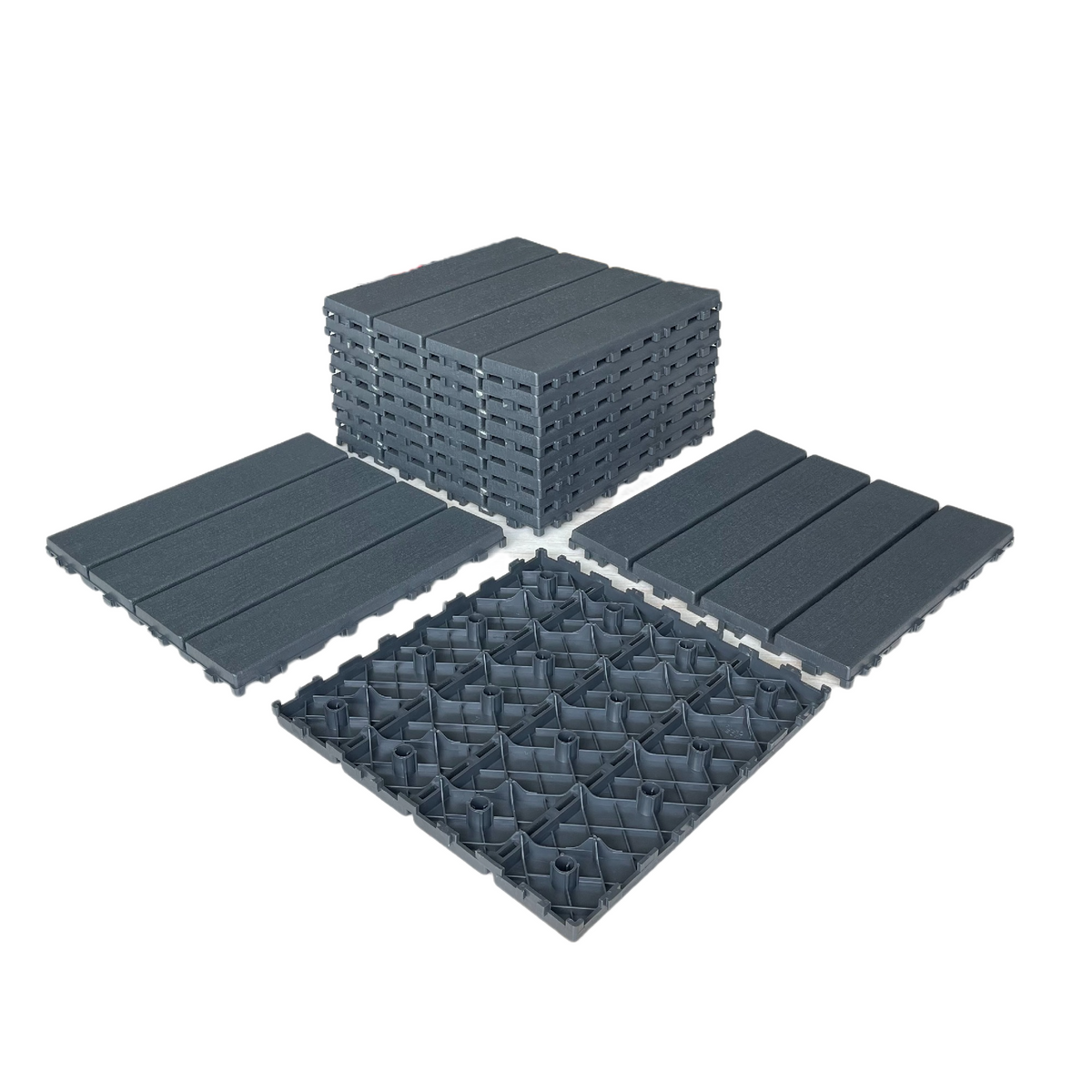 Plastic Interlocking Deck Tiles,44 Pack Patio Deck Tiles,12"x12" Square Waterproof Outdoor Flooring All Weather Use, Patio Floor Decking Tiles for Porch Poolside Balcony Backyard (Dark Grey 44 pack)