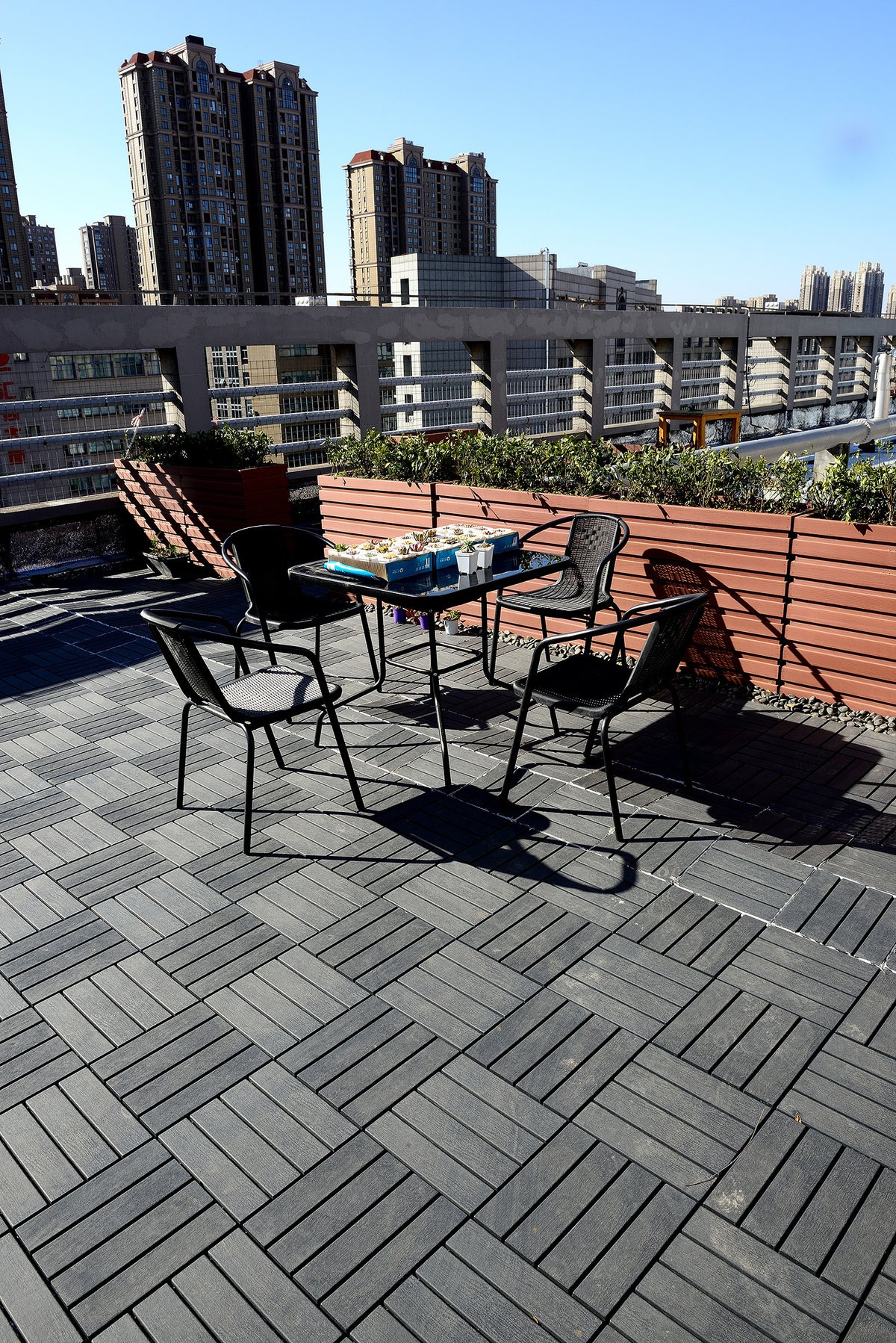 Plastic Interlocking Deck Tiles,44 Pack Patio Deck Tiles,12"x12" Square Waterproof Outdoor Flooring All Weather Use, Patio Floor Decking Tiles for Porch Poolside Balcony Backyard (Dark Grey 44 pack)