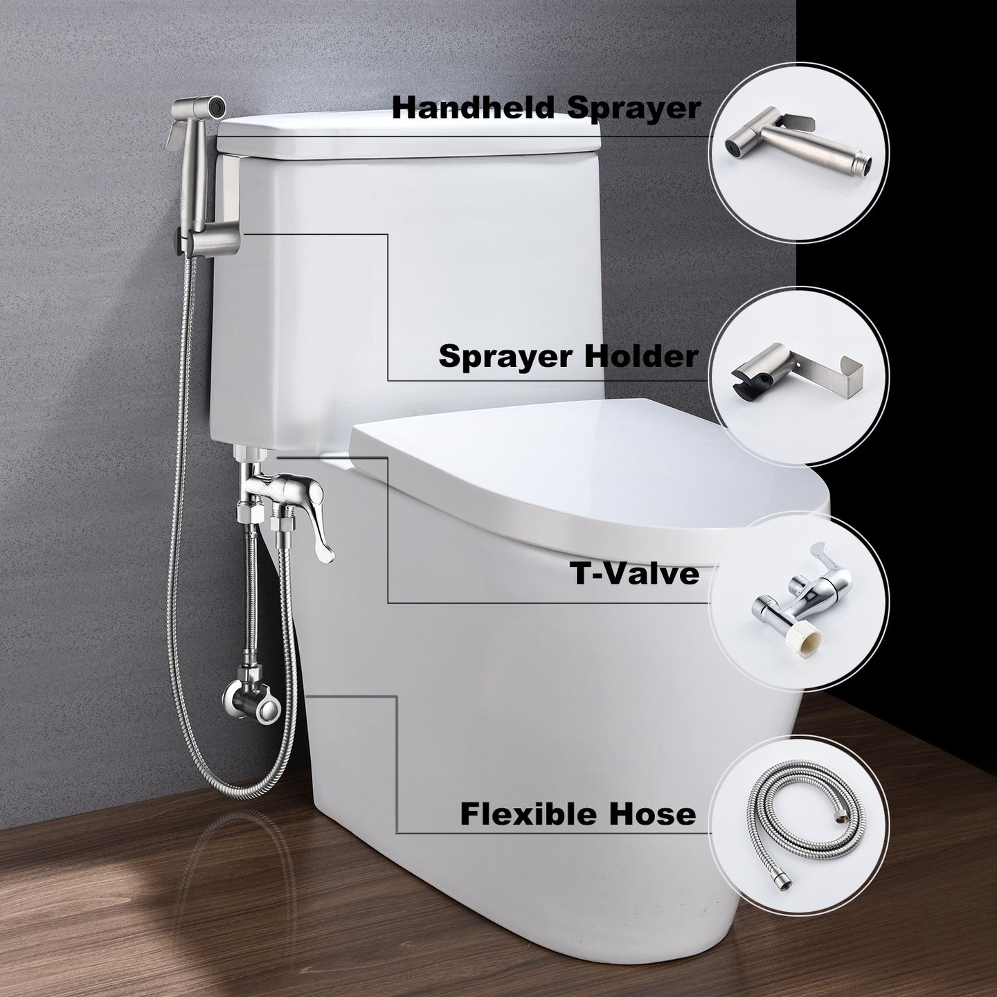 Bidet Sprayer for Toilet, Handheld Cloth Diaper Sprayer, Bathroom Sprayer Kit Spray Attachment with Hose, Stainless Steel Easy Install Great Water Pressure for Bathing Pets, Feminine Hygiene