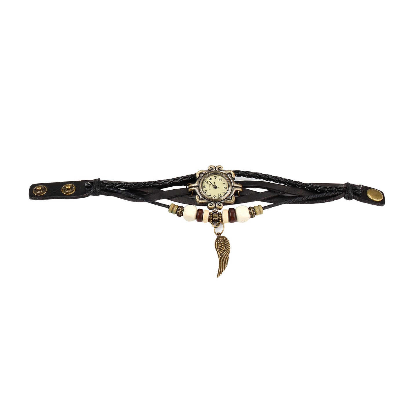 Beautiful Bohemian Style Retro Handmade Leather Angel Wing Women's Watches