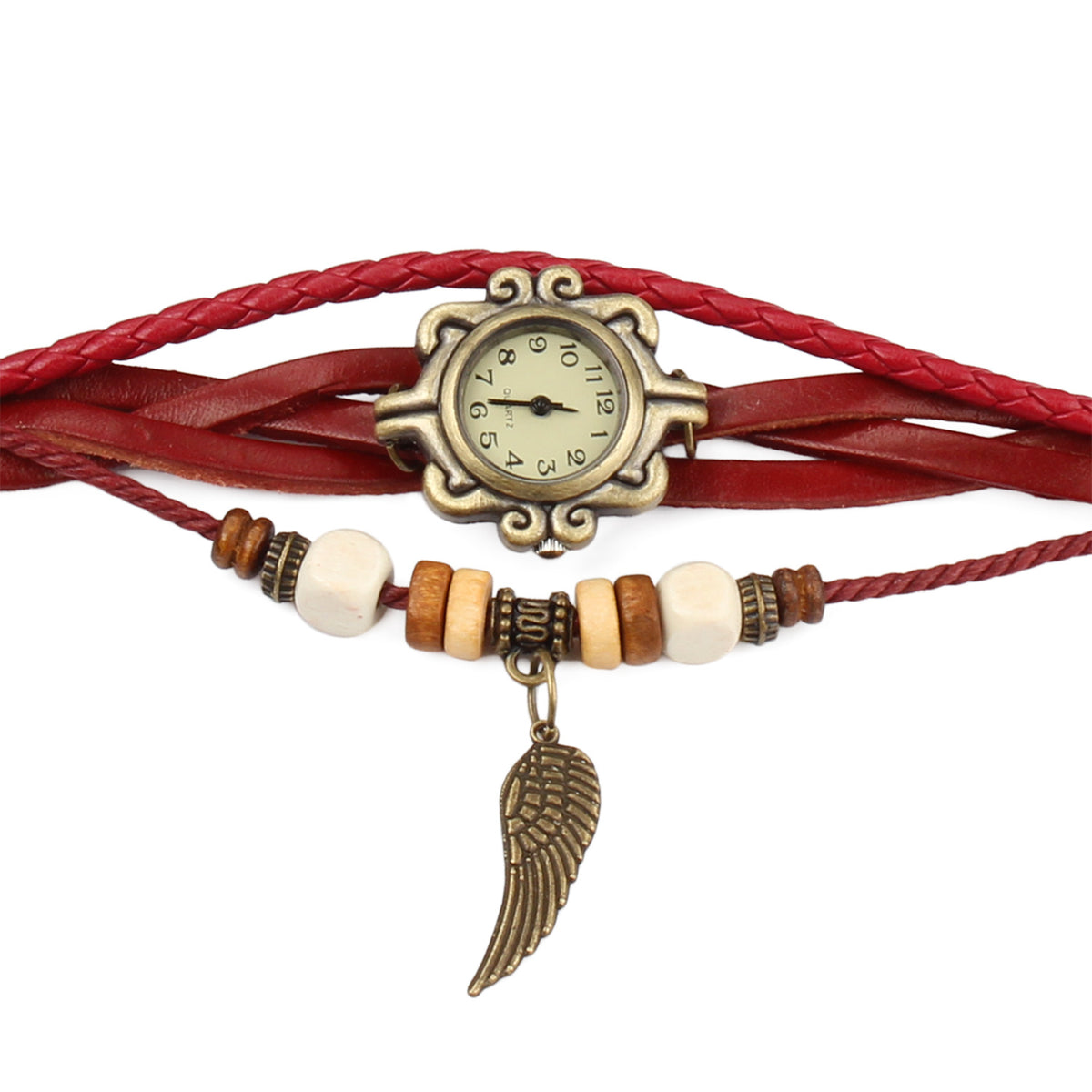Beautiful Bohemian Style Retro Handmade Leather Angel Wing Women's Watches