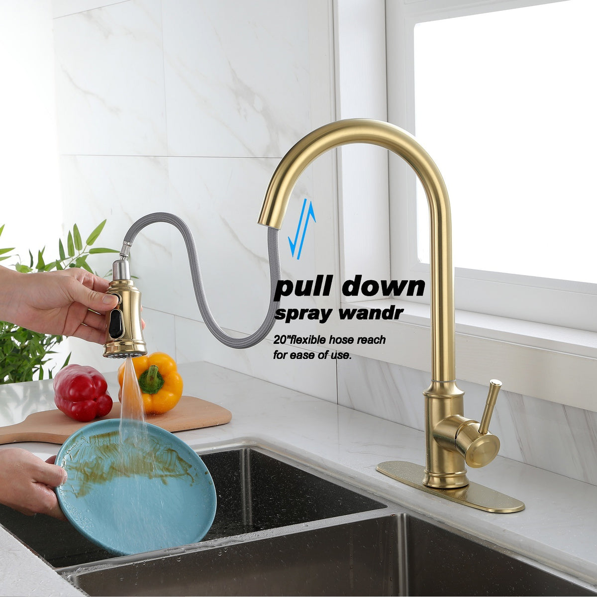 Touch Kitchen Faucet with Pull Down Sprayer,Single Handle High Arc  Pull out Kitchen Faucet,Single Level Stainless Steel Kitchen Sink Faucets with Pull down Sprayer