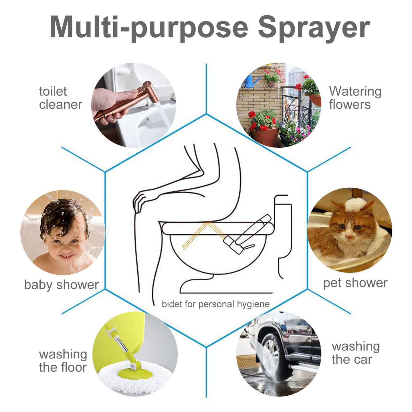 Bidet Sprayer for Toilet, Handheld Cloth Diaper Sprayer, Bathroom Sprayer Kit Spray Attachment with Hose, Stainless Steel Easy Install Great Water Pressure for Bathing Pets, Feminine Hygiene