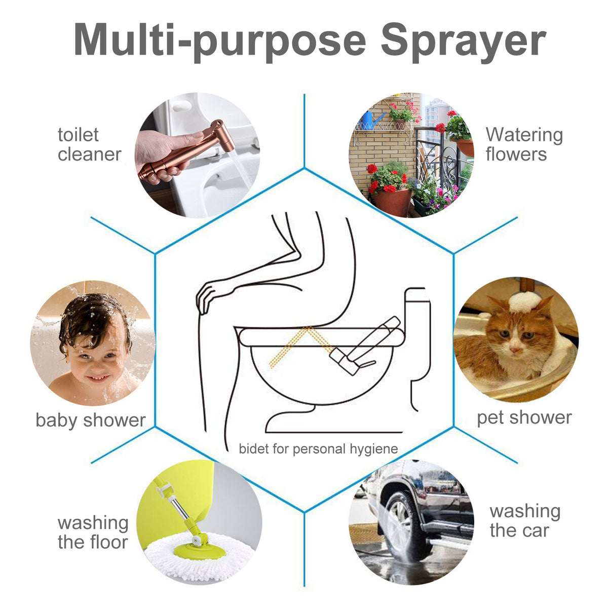 Bidet Sprayer for Toilet, Handheld Cloth Diaper Sprayer, Bathroom Sprayer Kit Spray Attachment with Hose, Stainless Steel Easy Install Great Water Pressure for Bathing Pets, Feminine Hygiene