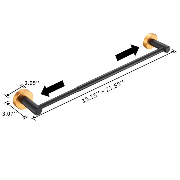 Bathroom Hardware Set; Thicken Space Aluminum 3 PCS Towel bar Set- Black Gold 16-27 Inches Adjustable Bathroom Accessories Set