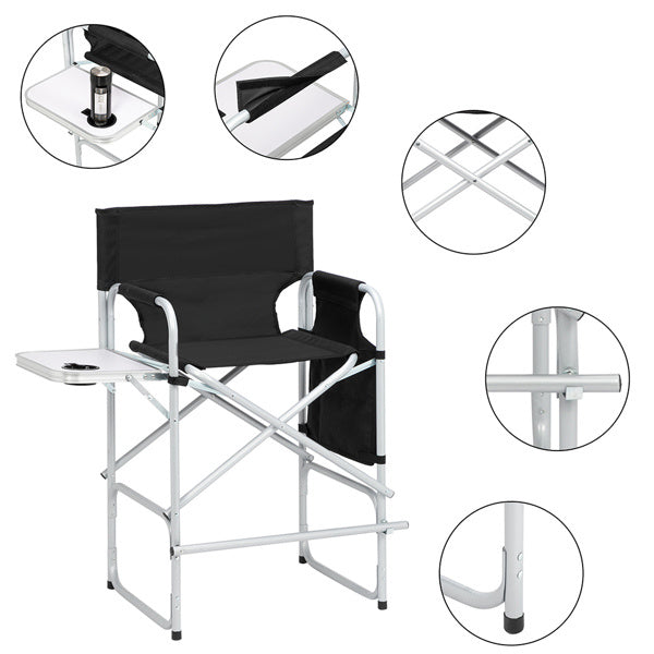 Silver White Iron Pipe Black Cloth Surface Plastic Sprayed Iron Round Pipe Director's Chair 103*60*499cm 120kg Without Carrying Bag
