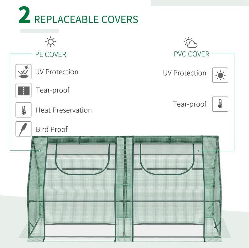 Portable Greenhouse Garden Hot House with Two PE/PVC Covers;  Steel Frame and 2 Roll Up Windows 6' x 3' x 3'
